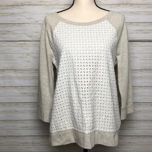 Merona 3/4 sleeve eyelet embellished sweat shirt